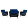 CorLiving Cascade Wicker Rattan Patio Set with Navy Cushions 4pc