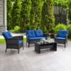 CorLiving Cascade Wicker Rattan Patio Set with Navy Cushions 4pc - Image 2