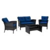 CorLiving Cascade Wicker Rattan Patio Set with Navy Cushions 4pc - Image 3